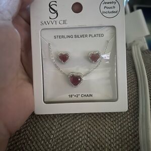 Savvy Cie Silver Plated Necklace with Red Heart Accents